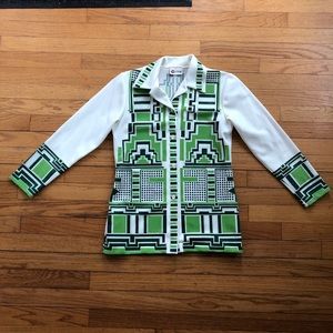 VTG 70s mod green geometric top funky